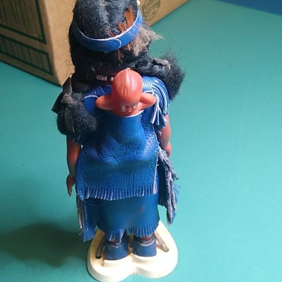 Vintage 1960 Carson Native American Blue Plush Doll with Sporty Fringe Accents - Picture 3 of 5